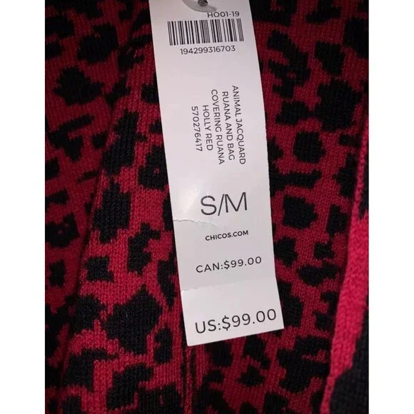 NWT Chicos Women Cardigan Sz  S/M Button Closure In Side Print Leopard Red - Picture 11 of 13